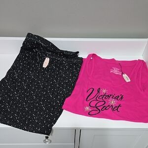 Victoria's Secret Fuchsia Top and Black Starry Sleep Set Pajama